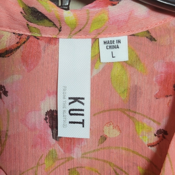 KUT from the kloth large sheer floral blouse button down ajustable sleeve length - Picture 7 of 7